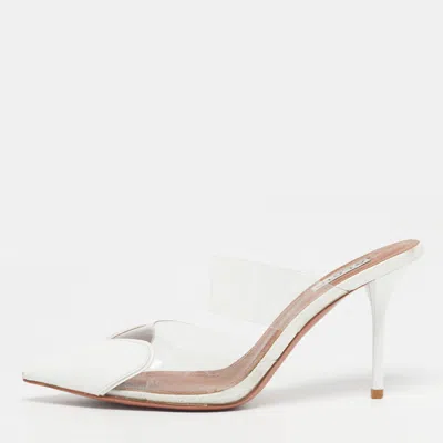 Pre-owned Alaïa Le Coeur Size 37 White/transparent Patent Leather And Pvc Mules