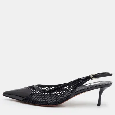 Pre-owned Alaïa Le Coeur Size 39 Black Mesh And Patent Leather Pointed Toe Slingback Pumps
