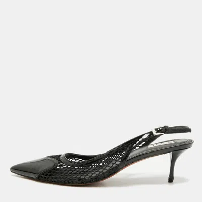 Pre-owned Alaïa Le Coeur Size 41 Black Patent Leather And Mesh Leather Slingback Pumps