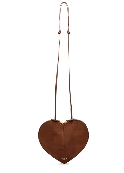 Alaïa Le Coeur Suede Cross-body Bag In Brown