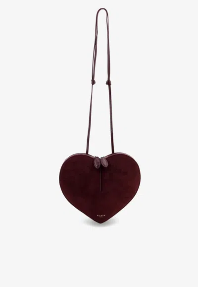 Alaïa Le Coeur Suede Crossbody Bag In Burgundy