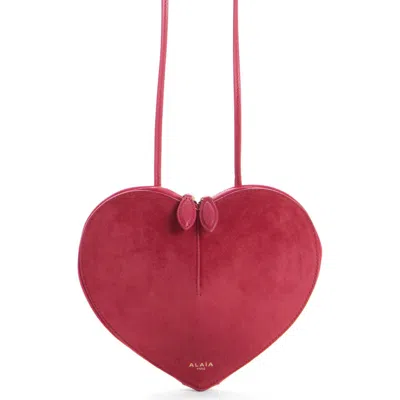 Alaïa Alaia Le Coeur Raspberry Suede Leather Bag In Red