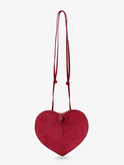 Alaïa Le Coeur Suede Crossbody Bag In Red