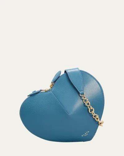 Alaïa Le Coeur Zip Leather Chain Shoulder Bag In Bleu Ardoise