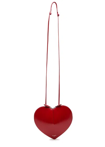 Alaïa Le Couer Glossed Leather Cross-body Bag In Red