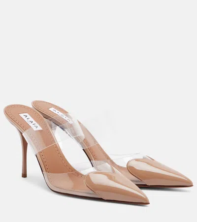 Alaïa Le Caur Patent Leather And Pu Mules In Neutral