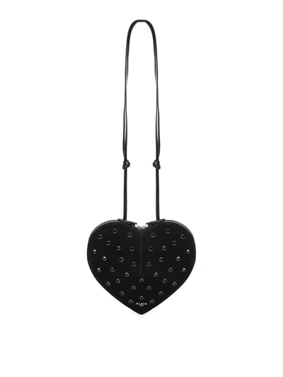 Alaïa Le Cur Goatskin Suede Bag With Rhinestones In Black