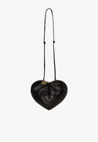 Alaïa Le Cœur Heart Perforated Leather Shoulder Bag In Black