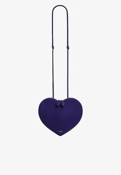 Alaïa Le Cœur Heart-shaped Suede Crossbody Bag In Purple