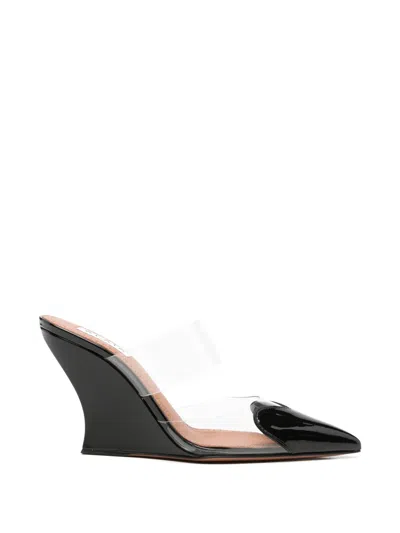 Pre-owned Alaïa Le Cœur Wedge Mules In Black