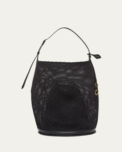 Alaïa Le Hip Large Suede Mesh Bucket Bag In Black