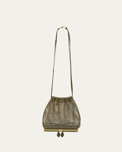 Alaïa Le Pochon Fishnet Crossbody Bag In Brown