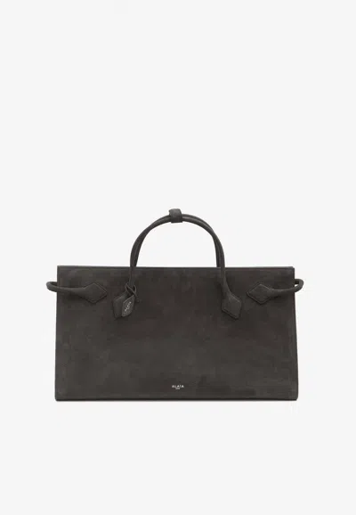 Alaïa Le Teckel East-west Tote Bag In Nubuck Leather In Gray
