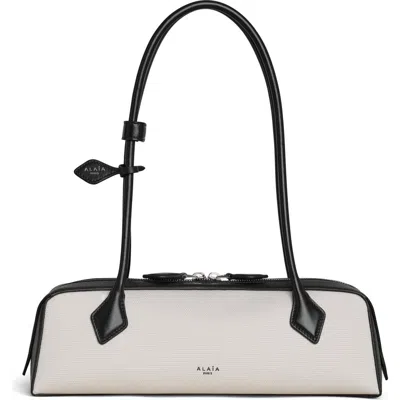 Alaïa Le Teckel Zip Shoulder Bag In Canvas And Leather In Ecru