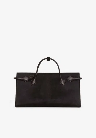 Alaïa Le Teckel Hair Calf Leather Tote Bag In Brown