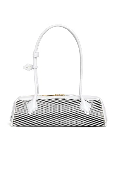 Alaïa Le Teckel Medium Shoulder Bag In Fishnet Leather In 010 Blanc Optique