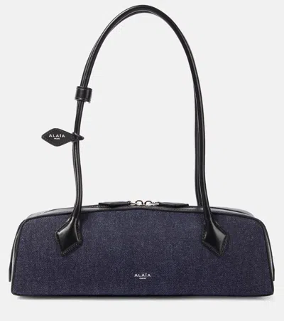 ALAÏA ALAÏA LE TECKEL MEDIUM DENIM SHOULDER BAG