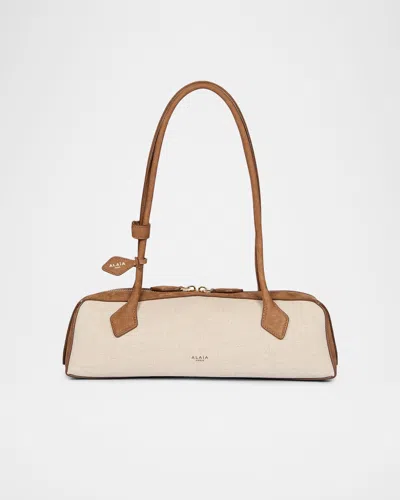 Alaïa Le Teckel Medium Shoulder Bag In Canvas And Leather In Brown