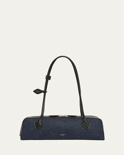 Alaïa Le Teckel Medium Shoulder Bag In Denim In Blue