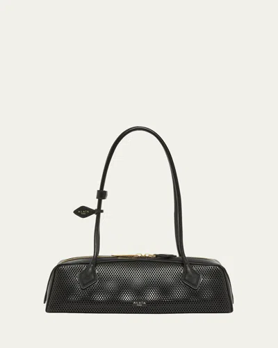 Alaïa Le Teckel Medium Shoulder Bag In Fishnet Leather In 999 Noir