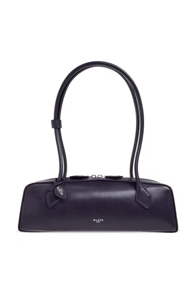 Alaïa Alaia Women Charcoal Suede Medium Le Teckel Shoulder Bag In Black