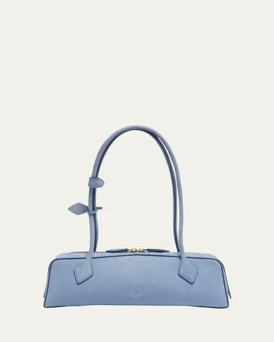 Alaïa Le Teckel Medium Suede Shoulder Bag In 506 Bleu Cendre