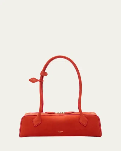 Alaïa Le Teckel Medium Suede Shoulder Bag In Burnt Orange
