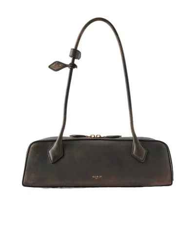 Alaïa Le Teckel Medium Textured-leather Shoulder Bag In Brown