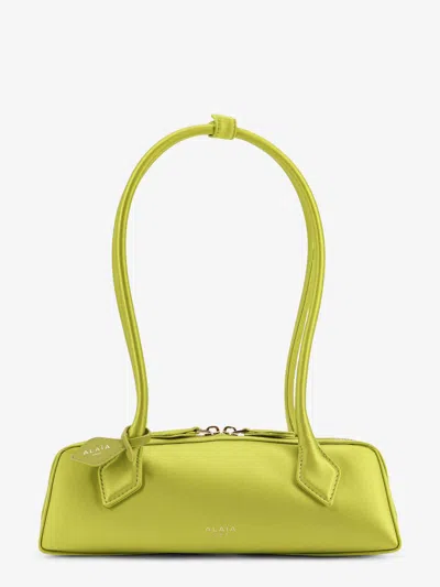 Alaïa Le Teckel Satin Shoulder Bag With Front Logo In Green