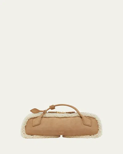 Alaïa Le Teckel Shearling Clutch Bag In Brown