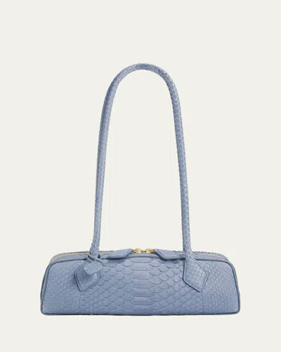 Alaïa Le Teckel Small Snakeskin Shoulder Bag In Blue