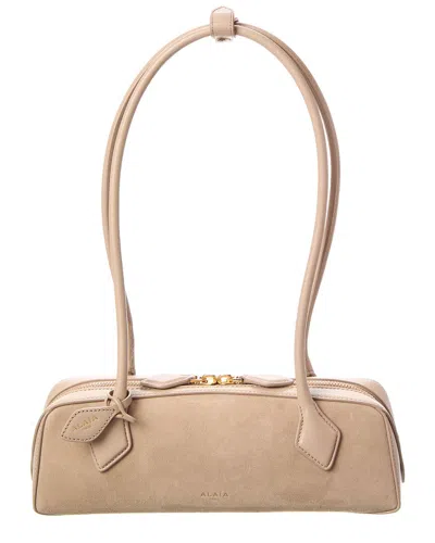 Alaïa Alaia Le Teckel Suede & Leather Shoulder Bag In Sand
