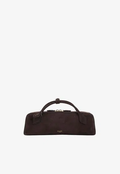Alaïa Le Teckel Suede Clutch In Dark Brown
