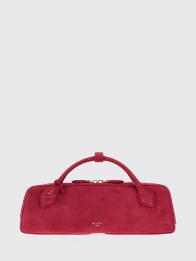 Alaïa Le Teckel Suede Sheepskin Handbag With Double Handle In Red