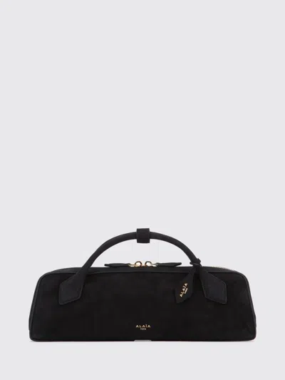 Alaïa Le Teckel Suede Sheepskin Handbag With Logo Charm In Black