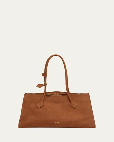 Alaïa Le Teckel Tote Bag In Suede And Leather In 731 Terre D Ombre