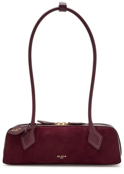 Alaïa Le Teckle Small Leather And Suede Shoulder Bag In Burgundy