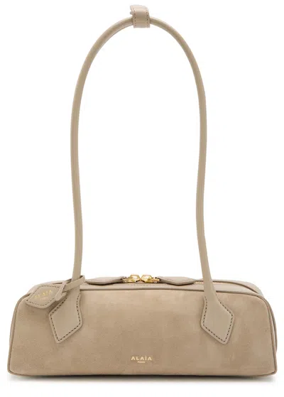 Alaïa Le Teckle Small Leather And Suede Shoulder Bag In Gray