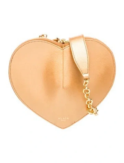 Pre-owned Alaïa Leather  Le Cœur Mini In Neutral