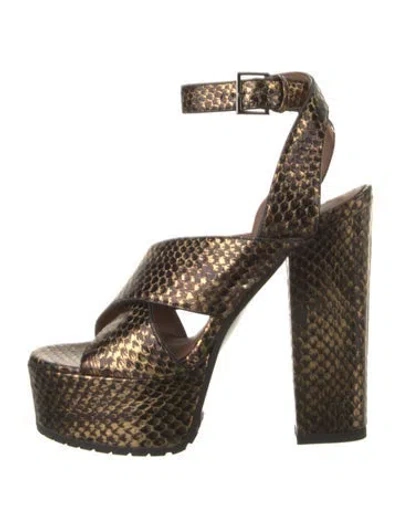Pre-owned Alaïa Leather Animal Print Sandals In Gold