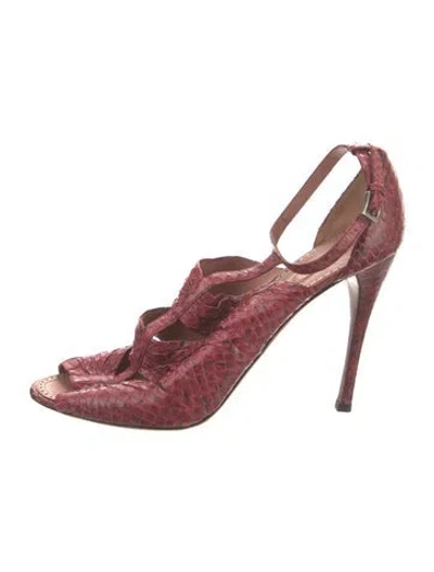 Pre-owned Alaïa Leather Animal Print T-strap Pumps In Red