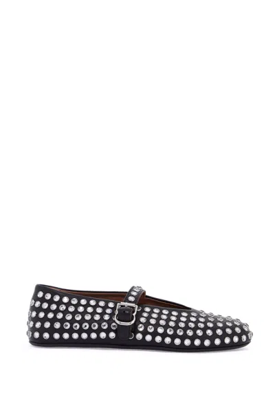 ALAÏA LEATHER BALLET FLATS WITH RHINESTONES