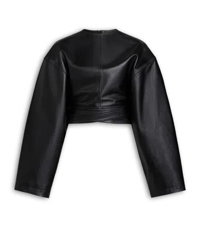 Alaïa Leather Belted Crop Top In Black