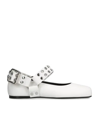 Alaïa Leather Biker Ballet Flats In White