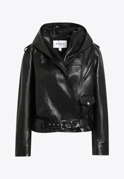 Alaïa Leather Biker Jacket In Black