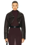 Alaïa Cropped Leather Biker Jacket In Ebene