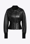 Alaïa Womens Noir Alaia Cinched Leather Bomber Jacket In Black