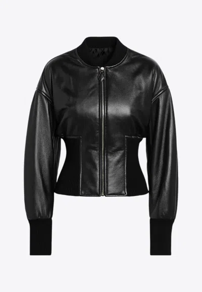 Alaïa Leather Bomber Jacket In Black