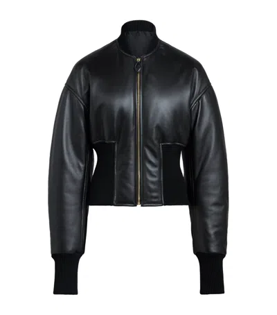 Alaïa Leather Bomber Jacket In Black