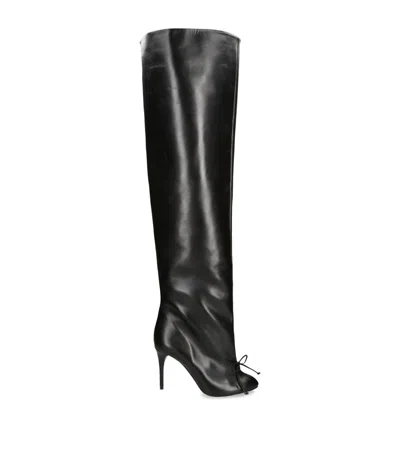 ALAÏA LEATHER BOW OVER-THE-KNEE BOOTS 90